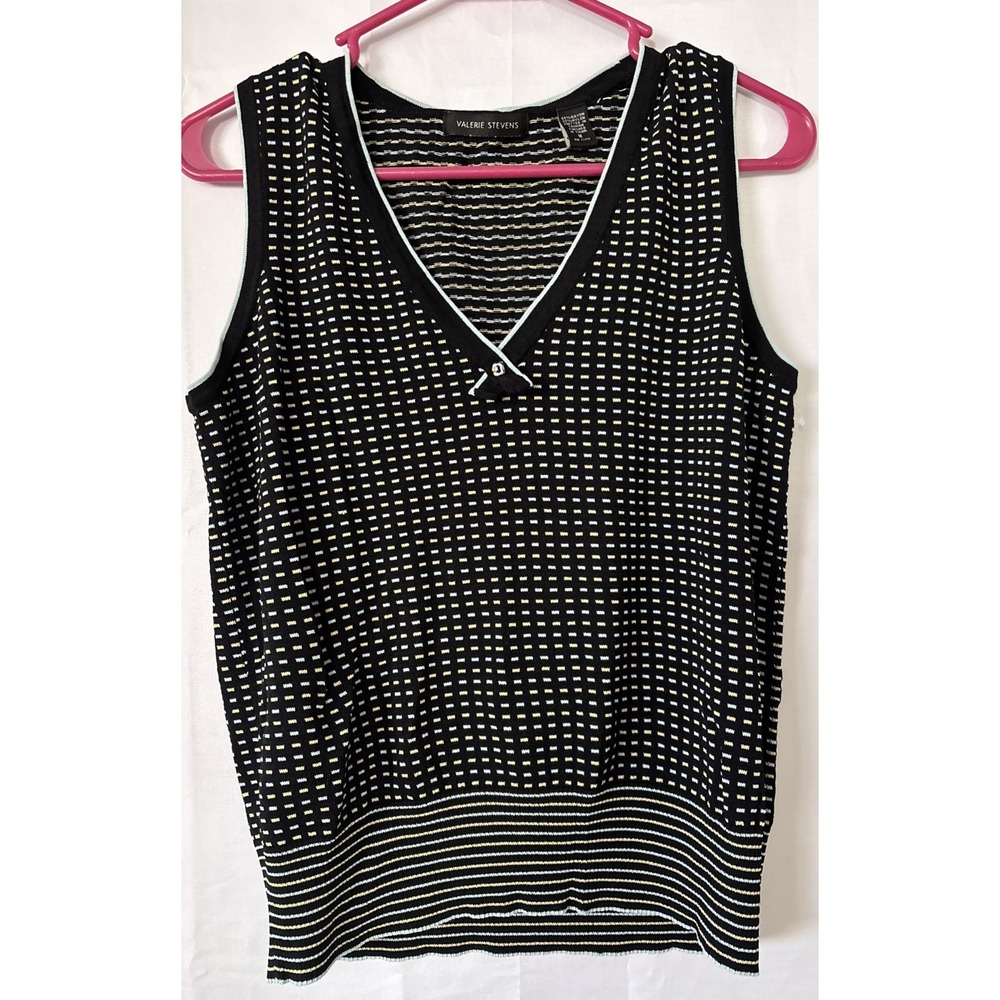 Women's Valerie Stevens Black Check Sleeveless‎ Rayon Sweater Vest M Y2K ?